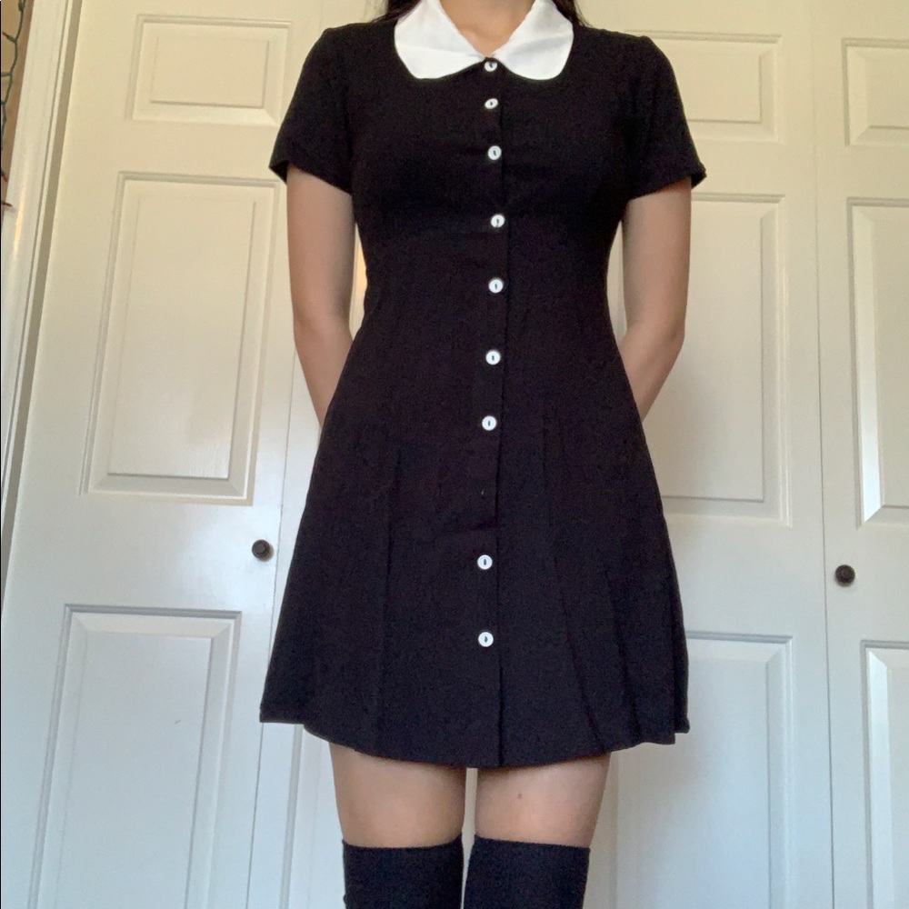 Mini Black Dress With White Collar and Buttons